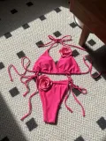 Women Solid Rose Drawstring Lace-Up swimwear Bikini Two Pieces