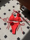 Women Solid Rose Drawstring Lace-Up swimwear Bikini Two Pieces