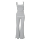Women summer lace sleeveless vest and Casual Bell Bottom trousers two-piece set