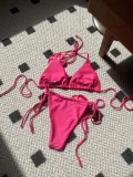 Women Solid Rose Drawstring Lace-Up swimwear Bikini Two Pieces