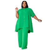 Plus Size Women Short Sleeve Top and Wide Leg Pants Two-piece Set