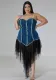 Plus Size Women Suspender Off Shoulder Denim Patchwork Mesh Dress