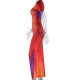 Women's Fashion Print Round Neck Short-Sleeved Casual Trendy Dress