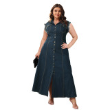 Plus Size Women Button Cardigan Denim Dress
