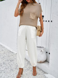 Women's Spring/Summer Chic Casual Solid Color Knitted Two Piece Pants Set