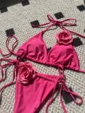 Women Solid Rose Drawstring Lace-Up swimwear Bikini Two Pieces