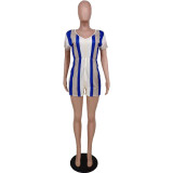 Summer Women's Clothing Fashion Style Stripes Drawstring Casual Jumpsuit