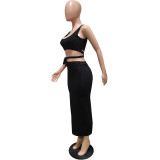 Women's Spring Summer Solid Color Strap Slim Two Piece Skirt Set