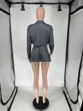 Women's Washed Printed Shirt Vest Pleated Mini Skirt Three-Piece Set