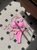 Women Solid Rose Drawstring Lace-Up swimwear Bikini Two Pieces