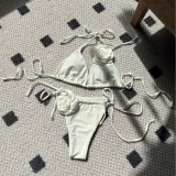 Women Solid Rose Drawstring Lace-Up swimwear Bikini Two Pieces