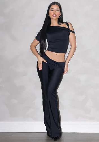Women Slash Shoulder Top and trousers two-piece set