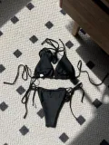 Women Solid Rose Drawstring Lace-Up swimwear Bikini Two Pieces