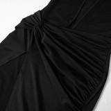 Women Summer Elegant and Sexy V-Neck Solid Sleeveless Slit Dress