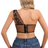 Women lace See-Through Sexy Pearl Button Herringbone Corset Top