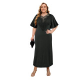 Plus Size Women Quarter Sleeve Tassel Slit Dress