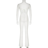 Women's Fashion Casual Slit Jumpsuit Solid Color Square Neck Hollow Tie Slim One-Piece Pants