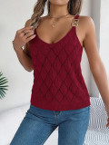Women Spring Summer Holidays v-neck hollow metal buckle suspender knitting Top