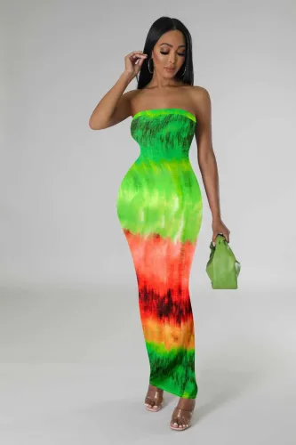 Women's  Print Strapless Nightclub Long Dress