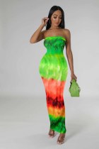 Women's  Print Strapless Nightclub Long Dress
