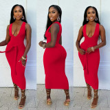 Women's Sexy Fashion V-Neck Solid Color Long Dress