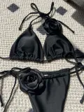 Women Solid Rose Drawstring Lace-Up swimwear Bikini Two Pieces