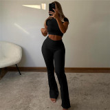 Spring Sexy Slim Crop Short Sleeve T-Shirt High Waist Tight Fitting Casual Pants Two Piece Set