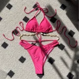 Women Solid Sexy Shell Chain swimwear