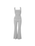 Women summer lace sleeveless vest and Casual Bell Bottom trousers two-piece set