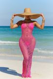 Women's Sexy Solid Color Two Piece Bikini Hollow Backless Halter Neck Beach Long Dress Three Piece Set