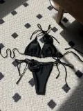 Women Solid Rose Drawstring Lace-Up swimwear Bikini Two Pieces