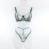Women single-layer floral embroidered steel ring Sexy Lingerie two-piece set