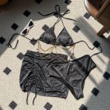 Sexy Drawstring Lace-Up Glitter Fabric Chain Three-Piece Bikini Swimsuit