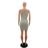 Summer Women's Solid Color Sexy Single Ribbed Bodycon Dress