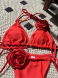 Women Solid Rose Drawstring Lace-Up swimwear Bikini Two Pieces