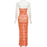 Summer Women's Fashionable And Sexy Lace See-Through Bodycon Dress