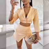 Sexy Women's Summer Solid Color Casual Three Quarter Sleeve Tops And Shorts Set