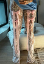 High-Waisted Lace See-Through Bow Trousers Straight-Leg Pants