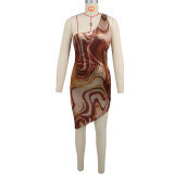Women's Printed Slash Shoulder Sleeveless Slim Fit Dress