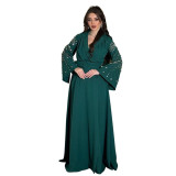 Muslim Beaded Dress Chic Elegant Robe With Belt