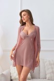 Spring Autumn And Summer Sexy Lingerie Sexy Strap Plus Size Lace Long Sleeve Nightgown Set