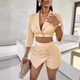 Sexy Women's Summer Solid Color Casual Three Quarter Sleeve Tops And Shorts Set