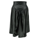 Plus Size Women's Pu Leather Patchwork Long Skirt With Pockets