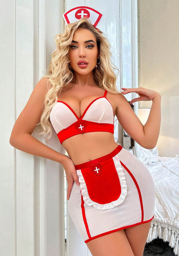 See-Through Sexy Lingerie Red Nurse Outfit