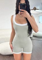 Women's Summer U-Neck Contrast Color Strap Tight Fitting Sports Yoga Jumpsuit