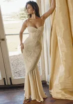 Spring And Summer Women's Style Strap Long Sexy Sexy Lace Pleated Dress