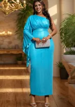 One-Shoulder Pleated Sleeve Formal Party Dresses
