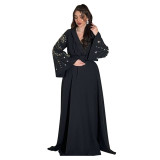 Muslim Beaded Dress Chic Elegant Robe With Belt