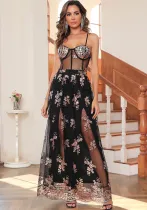 Sexy See-Through Green Sequin Dress Women's Maxi Evening Gown