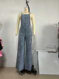 Women Spring Vintage Washed Raw Edge Wide Legs Loose Overalls